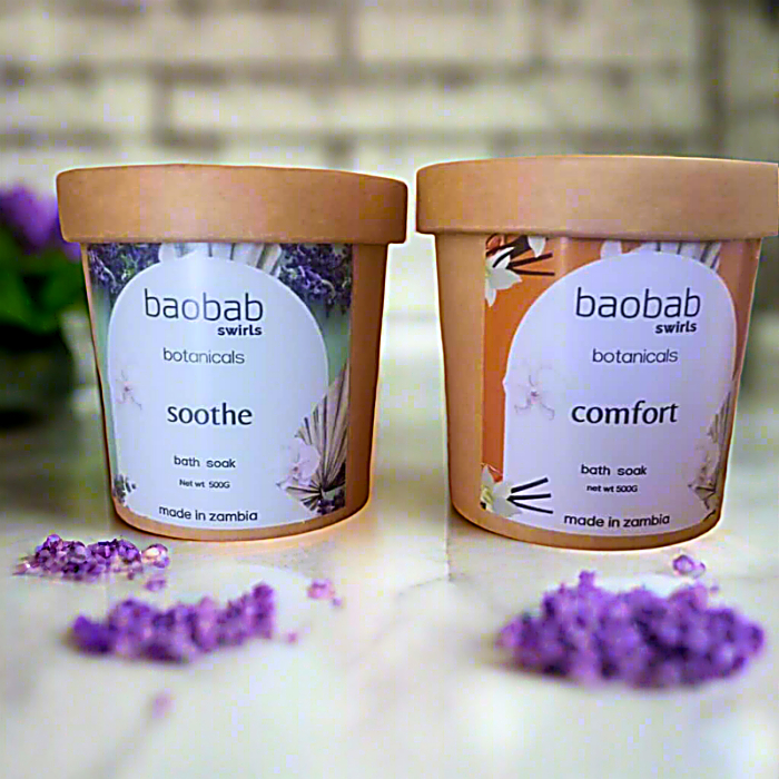 Comfort and Soothe Bath Soaks in brown kraft jar