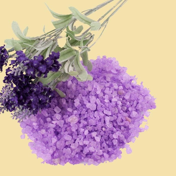 Purple bath salts with flower