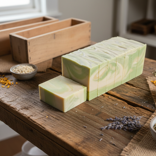 Freshly cut cold process soap at Baobab Swirls