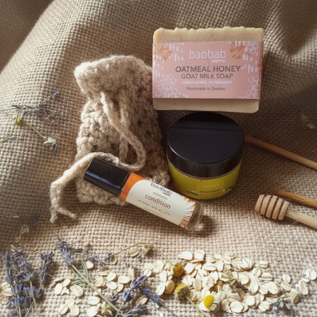 Oatmeal Soap and face cream with lip gloss and soap saver