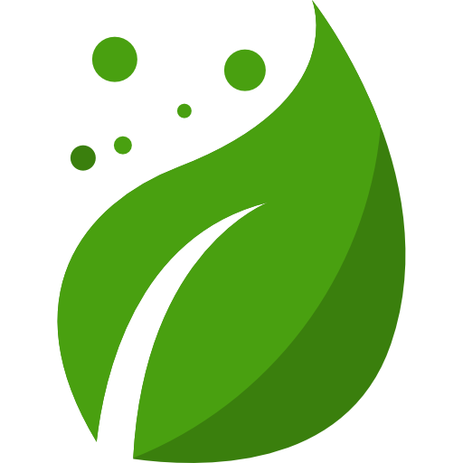 Green leaf icon with a white center on a white background