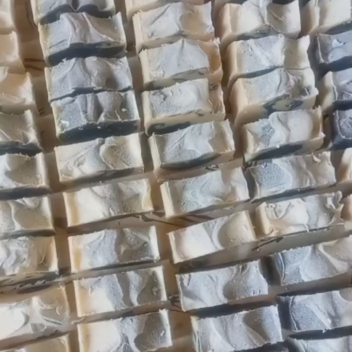 Load video: We allow our soaps to cure for a full six weeks, ensuring a harder, longer-lasting bar with a rich, gentle lather that never strips your skin.